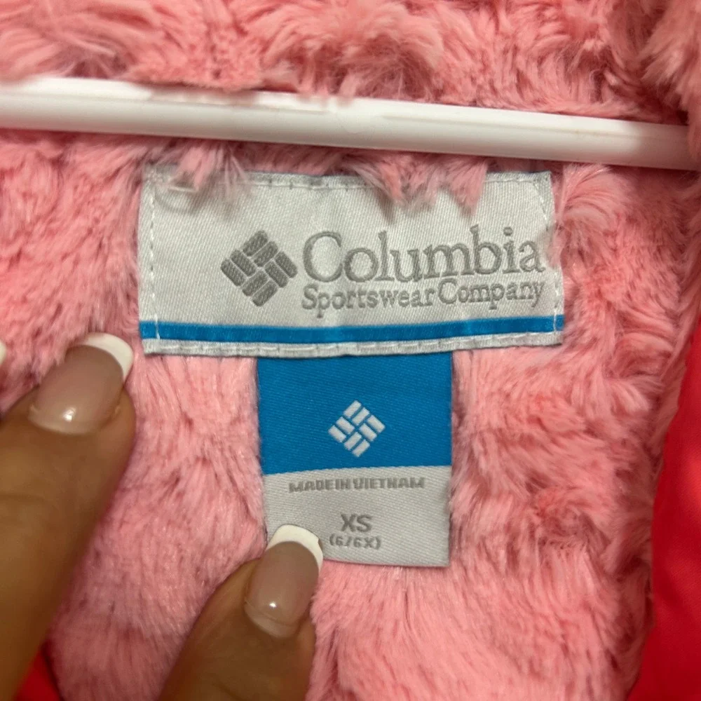 Columbia Girls XS 6/6X Pink Quilted Hooded Jacket Fleece Lined Full Zip Coat